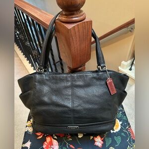 Authentic Coach Black Leather Tote with Brownish Red Tag, Great Condition